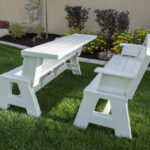 Bench 2 Table Convert A Bench in White in a Backyard
