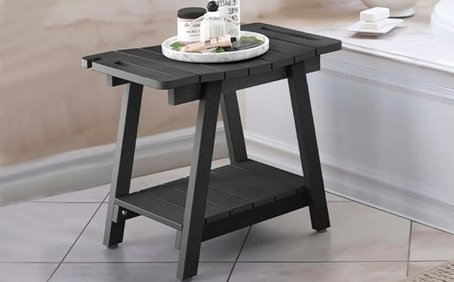 Bench Stool with Shelf Handles