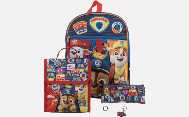 Bioworld Licensed 5 Piece Paw Patrol Backpack Set with Lunch Bag