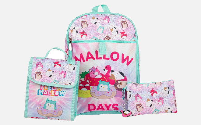 Bioworld Licensed 5 Piece Squishmallows Feelin Mallow Backpack Set with Lunch Bag