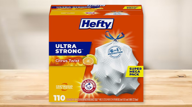 Box of Hefty 110 Count Ultra Strong Trash Bags in Citrus Twist Scent