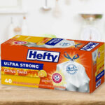 Box of Hefty 40 Count Ultra Strong Trash Bags in Citrus Twist Scent