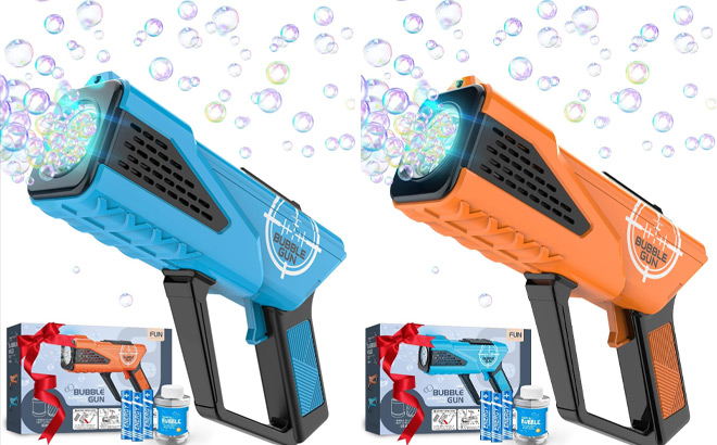 Bubble Gun with 8 Hole Wands LED Light for Kids