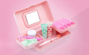 Caboodles Pink Sparkle Pretty In Petite Case on the Pink Table