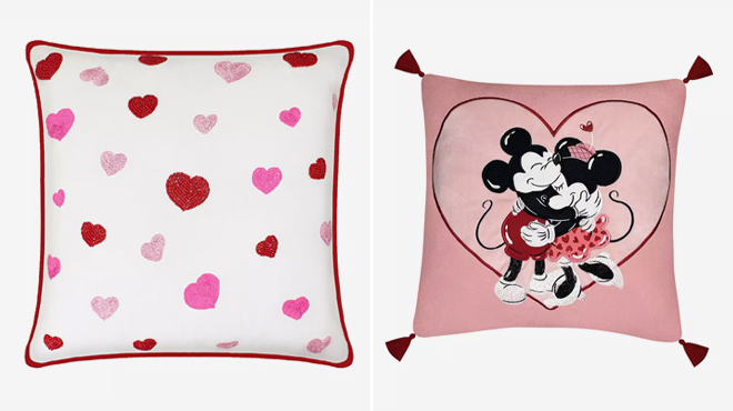 Celebrate Together Valentines Day Heart Confetti Throw Pillow and Disneys Mickey and Minnie Pillow