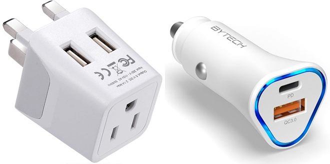 Ceptics Travel Adapter Plug With Dual USB USA Input and Bytech 30W PD QC3 0 USB and USB C Car Charger
