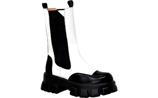 Chase Chloe Rock Lug Chelsea Boot in White and Black Color