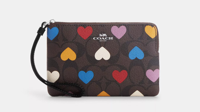 Coach Outlet Corner Zip Wristlet In Signature Canvas in Brown Black Multi Coach Outlet Corner Zip Wristlet In Signature Canvas in Brown Black Multi