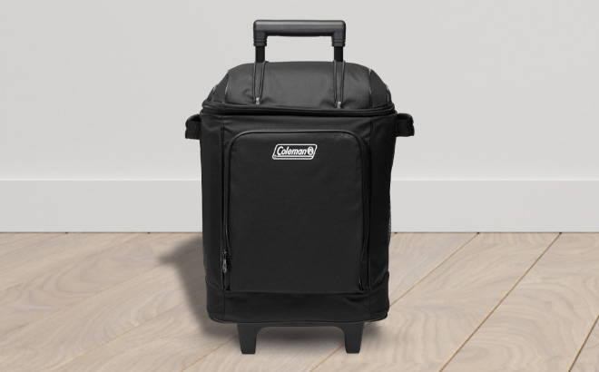 Coleman 42 Can Portable Cooler with Wheels on a Floor