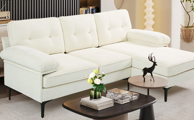 Convertible Sectional Sofa Couch in White Color