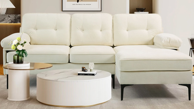 Convertible Sectional Sofa Couch in White