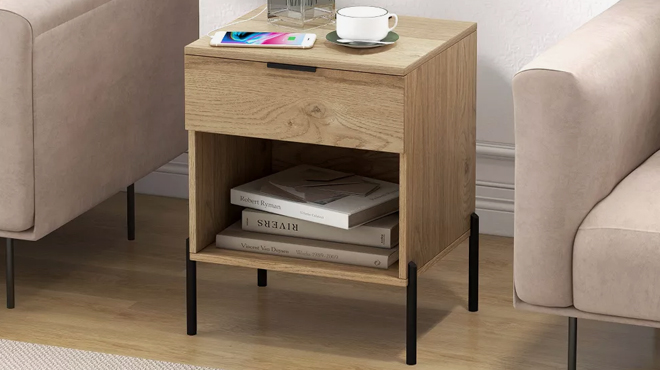 Costway Nightstand with Charging Station Drawer
