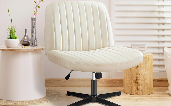 Criss Cross Leather Office Chair in Cream Color