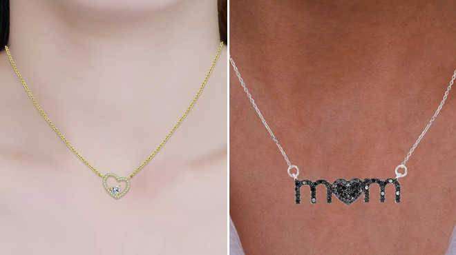 Cubic Zirconia Heart Pendant Necklace and Spinel Mom Necklace