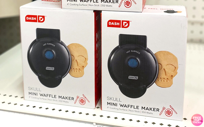 Dash Skull Mini Waffle Maker on a Shelf