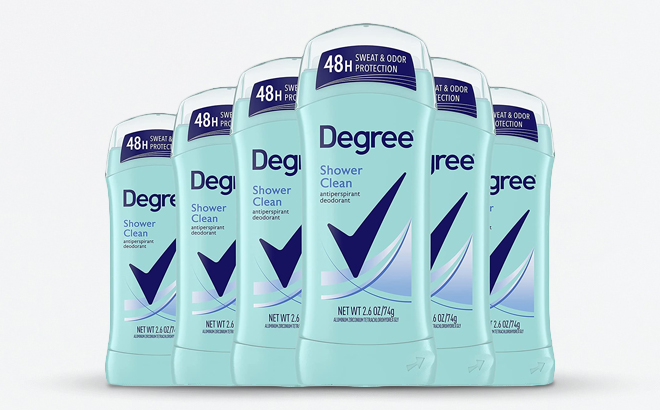Degree Advanced Antiperspirant Womens Deodorant 6 Pack on a Gray Background Degree Advanced Antiperspirant Womens Deodorant 6 Pack on a Gray Background