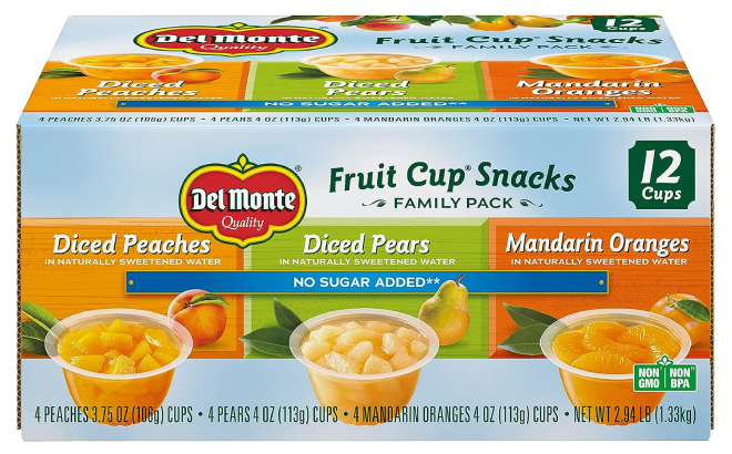 Del Monte Fruit Cups No Sugar Added 12 Count Variety Pack