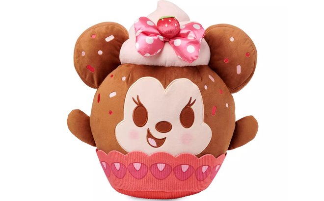 Disney Minnie Mouse Strawberry Cupcake 16 Inch Plush on a White Background