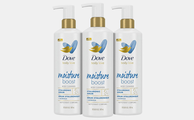 Dove Body Love Body Cleanser Moisture Boost 3 Count For Dry Skin Body Wash with Hyaluronic Acid and Moringa Oil