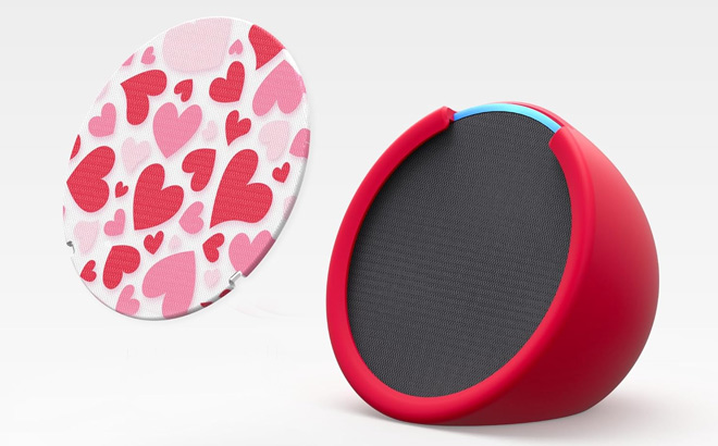 Echo Pop and a Valentines Day Faceplate on a Gray Background