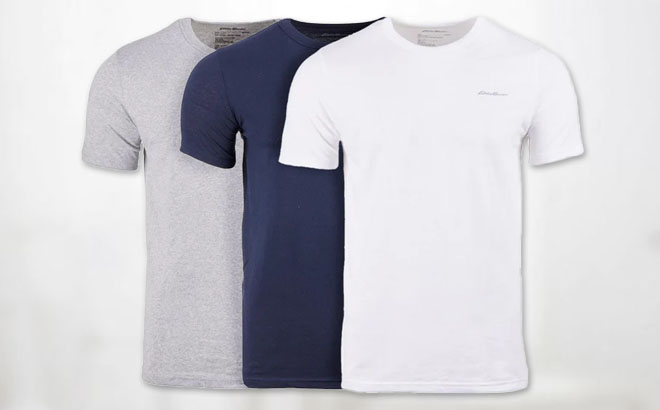 Eddie Bauer Mens 3 Pack Classic Cotton Crew on a Gray Background