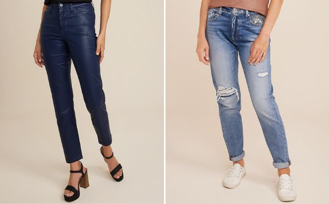 Edgely High Rise Color Coated Slim Straight Ankle Jeans and High Rise Studded 90s Taper Ankle Jean