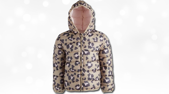 Epic Threads Packable Hooded Puffer Jacket in Leopard Print