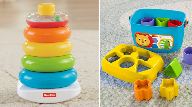 Fisher Price First Blocks on the Left and Rock a Stack Ring Stacking Toy Set on the Right