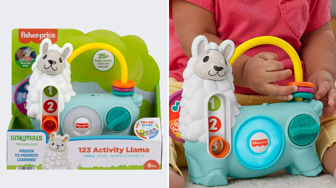 Fisher Price Linkimals Learning Toy Llama with a child holding it