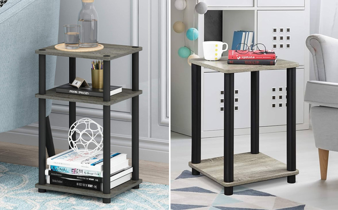 Furinno Just 3 Tier Turn N Tube End Table and Turn N Tube Haydn End Table