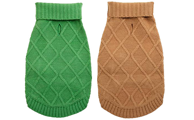 G by Giuliana Turtleneck Cable Knit Dog Sweater in Greenbriar and Sandalwood Color G by Giuliana Turtleneck Cable Knit Dog Sweater in Greenbriar and Sandalwood Color