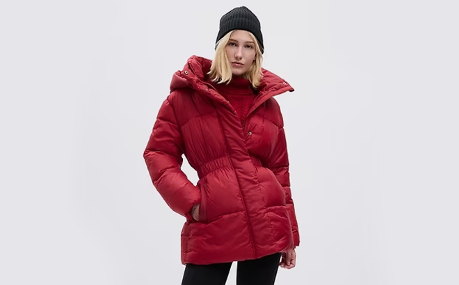 GAP Big Puff Cinched Jacket Red
