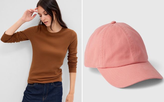 Gap Ribbed Crewneck T Shirt and Baseball Hat Gap Ribbed Crewneck T Shirt and Baseball Hat