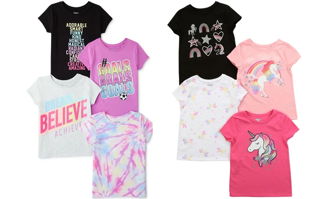 Garanimals Baby and Toddler Girls Short Sleeve Graphic Print T Shirts Two 4 Packs