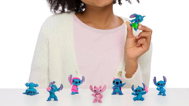 Girl Playing Disney Stitch Mini Valentine Figures
