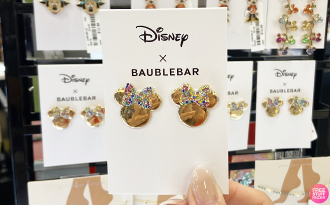 Hand Holding Disney x Baublebar Minnie Mouse Earrings