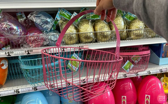 Hand Holding Metal Wire Easter Basket in Pink at Five Below