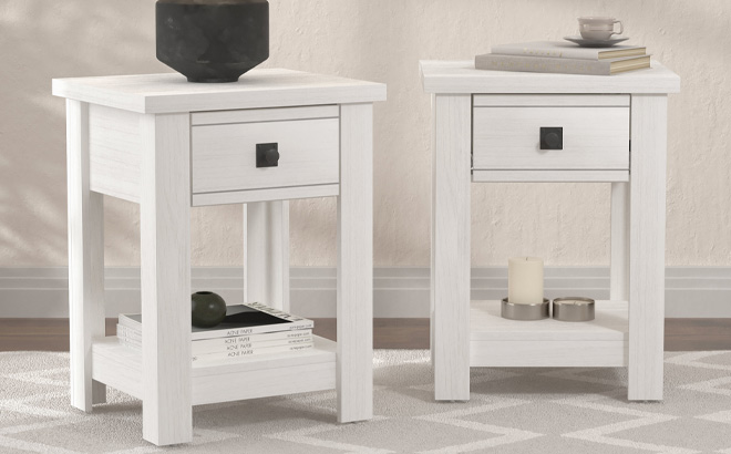 Hillsdale Addison Farmhouse Drawer Nightstand 2 Piece in White Color