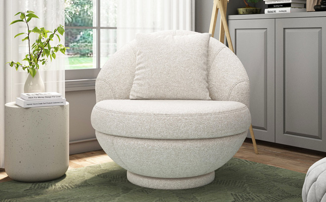 Hillsdale Boulder Upholstered Swivel Storage Chair in Ash White Color