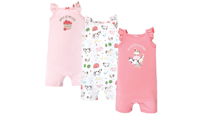 Hudson Baby Girls Cotton Rompers 3 Pack