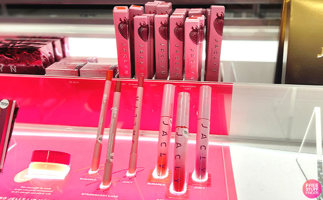 Jaclyn Cosmetics Strawberry Feels Poutspoken Liquid Lipstick on a Shelf