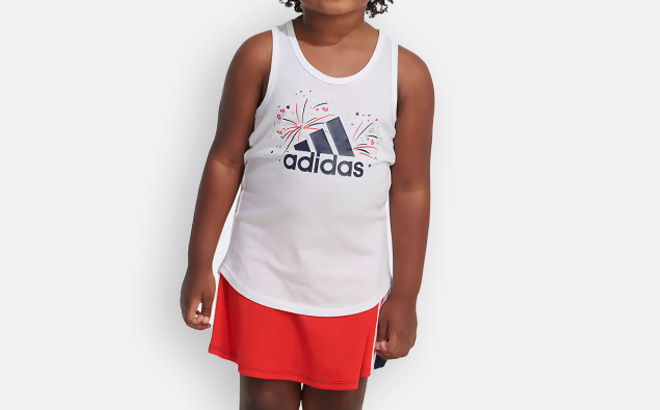 Kid Wearing Adidas Tank Top and Skort Set