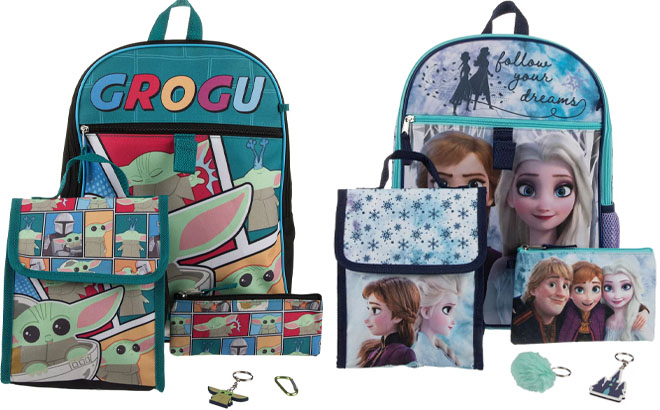 Kids Grogu and Frozen 5 Piece Backpack Set