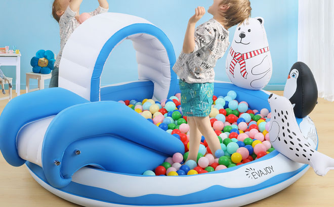 Kids Playing on Inflatable Play Center Kiddie Pool