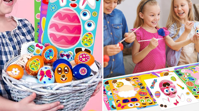 Kids Playing with an Easter Stickers 36 Sheets Set