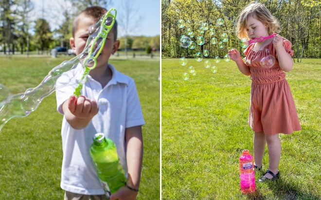 Kids are Playing with Fubbles Bubbles Solution and Bubble Wand