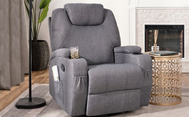 Linen Fabric Swivel Massage Recliner Chair