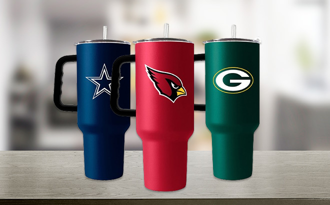 Logo Brands NFL 40oz Double Wall StainlessSteel Tumblers on the Table