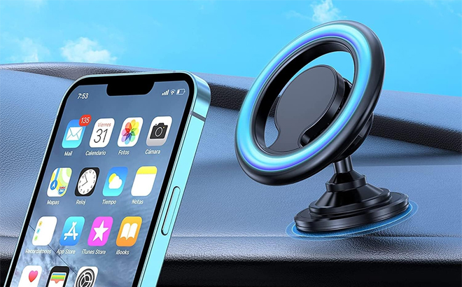 Magnetic Car Mount with 44 Powerful Magnets and 2 Bases Mounted to a Car Vent