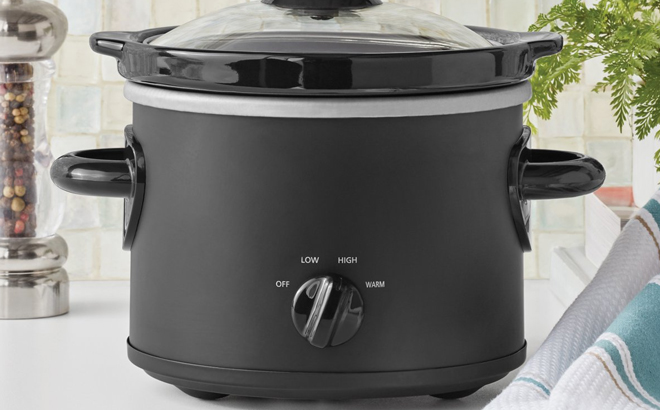 Mainstays 2 Quart Slow Cooker on a Kitchen Countertop Mainstays 2 Quart Slow Cooker on a Kitchen Countertop